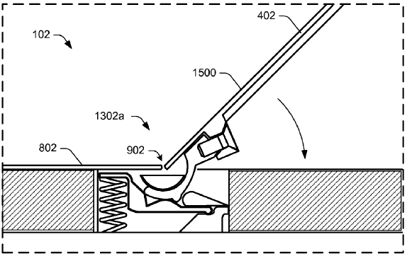 Unter anderem aus dieser Abbildung der Patentschrift geht hervor, dass Microsoft sich die Rechte an einem "Kickstand" mit zwei Einrastpositionen gesichert hat. (Foto: Microsoft)