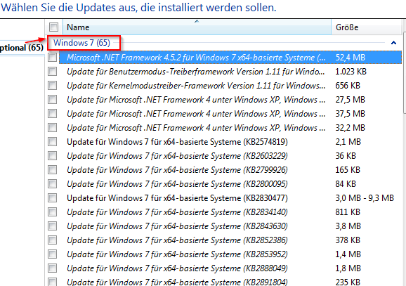 Win7 optionale Updates