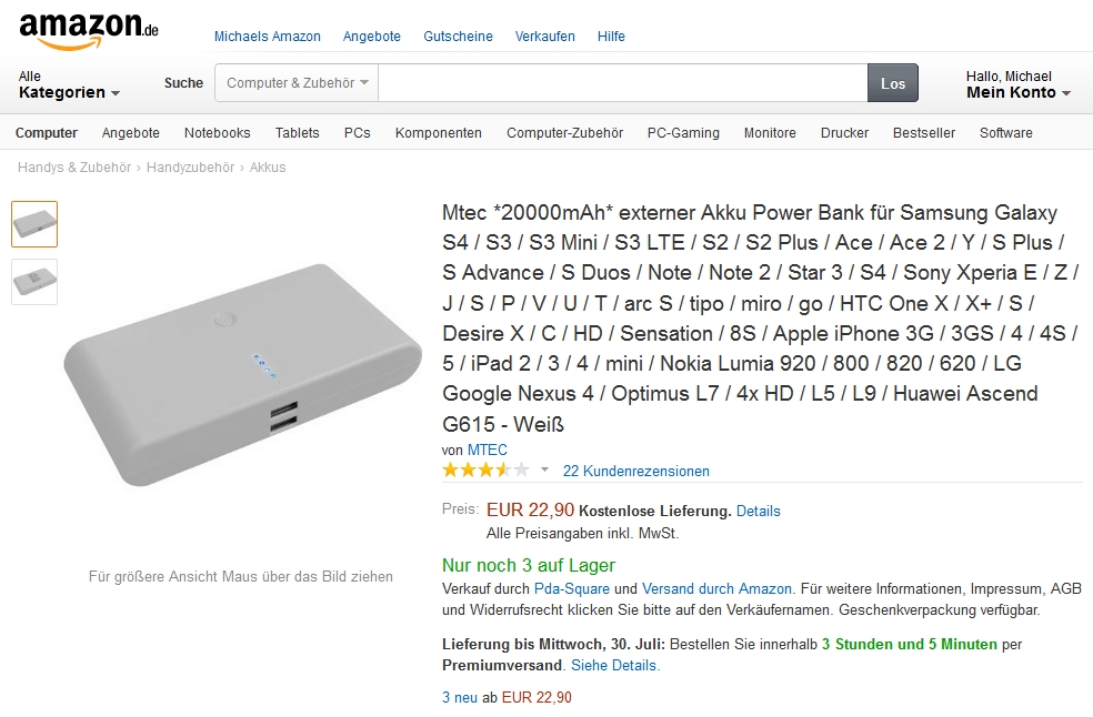 MTEC-Angebot auf Amazon.de. (Screenshot: Amazon)