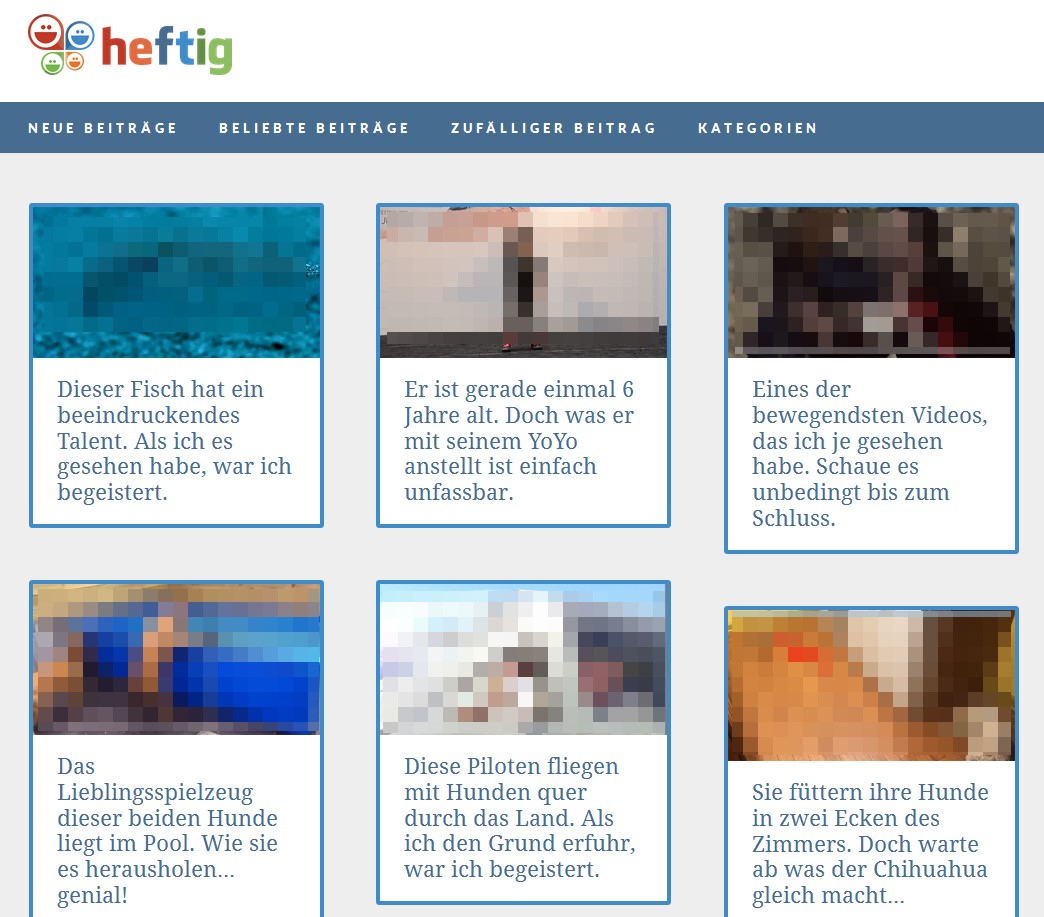 Screenshot der Webpräsenz von Heftig.de. (enthaltene Fotos aus Urheberrechtsgründen verpixelt)
