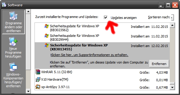 Hier steckt das Update in Systemsteuerung-Software.