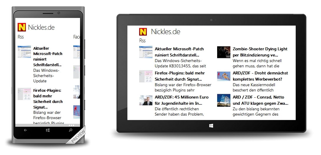 Erster Prototyp der Nickles.de App für Windows 10.