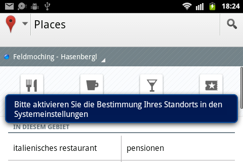 Lokalisierungsdienst wie Google Places brauchen den Standort des Nutzers um sinnvoll arbeiten zu können.