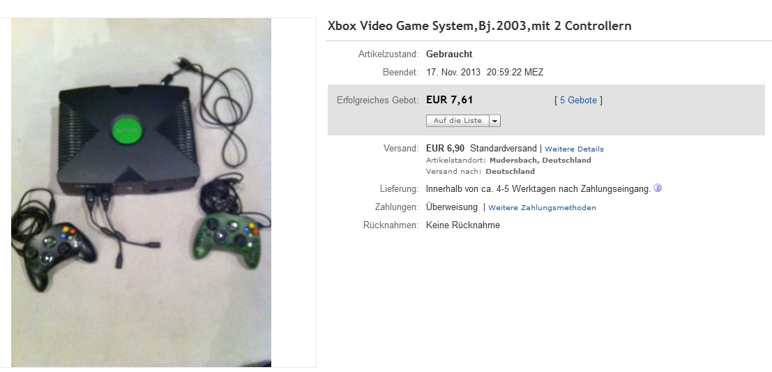 Gebrauchte Xbox für rund 8 Euro - immer noch perfekte Basis für Emulations-Projekte. (Gefunden auf Ebay)