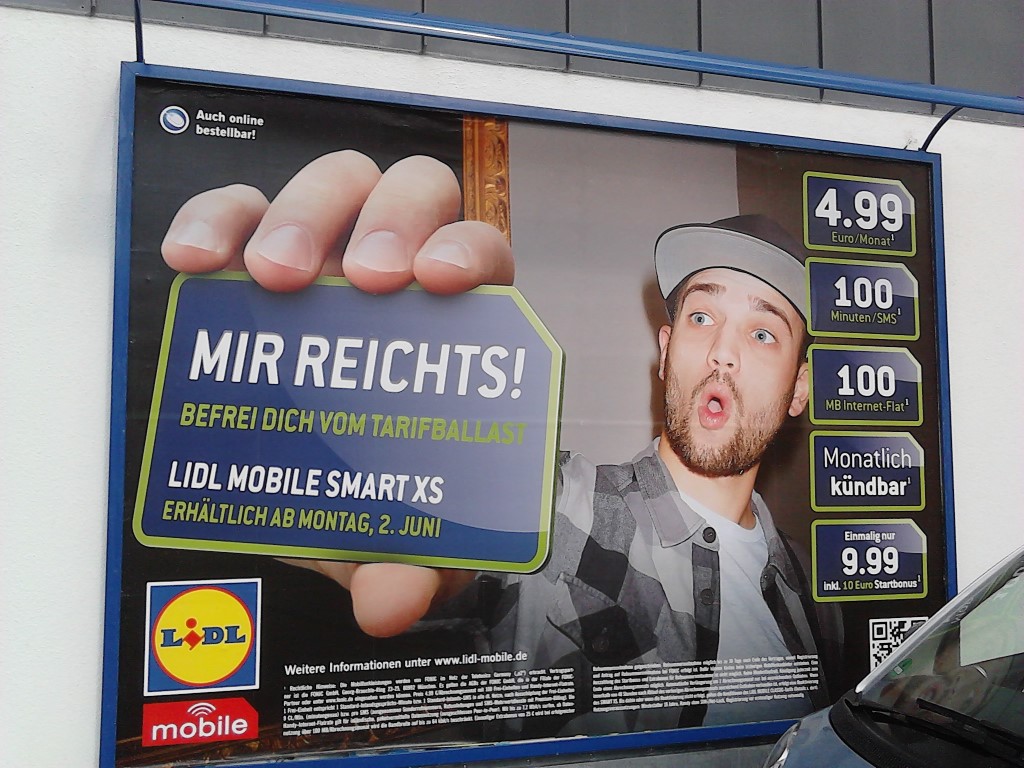 Anfang Juni hat Lidl seine "Mir reichts!"-Mobilangebote um einen neuen Tarif erweitert, der 4,99 Euro pro Monat kostet.