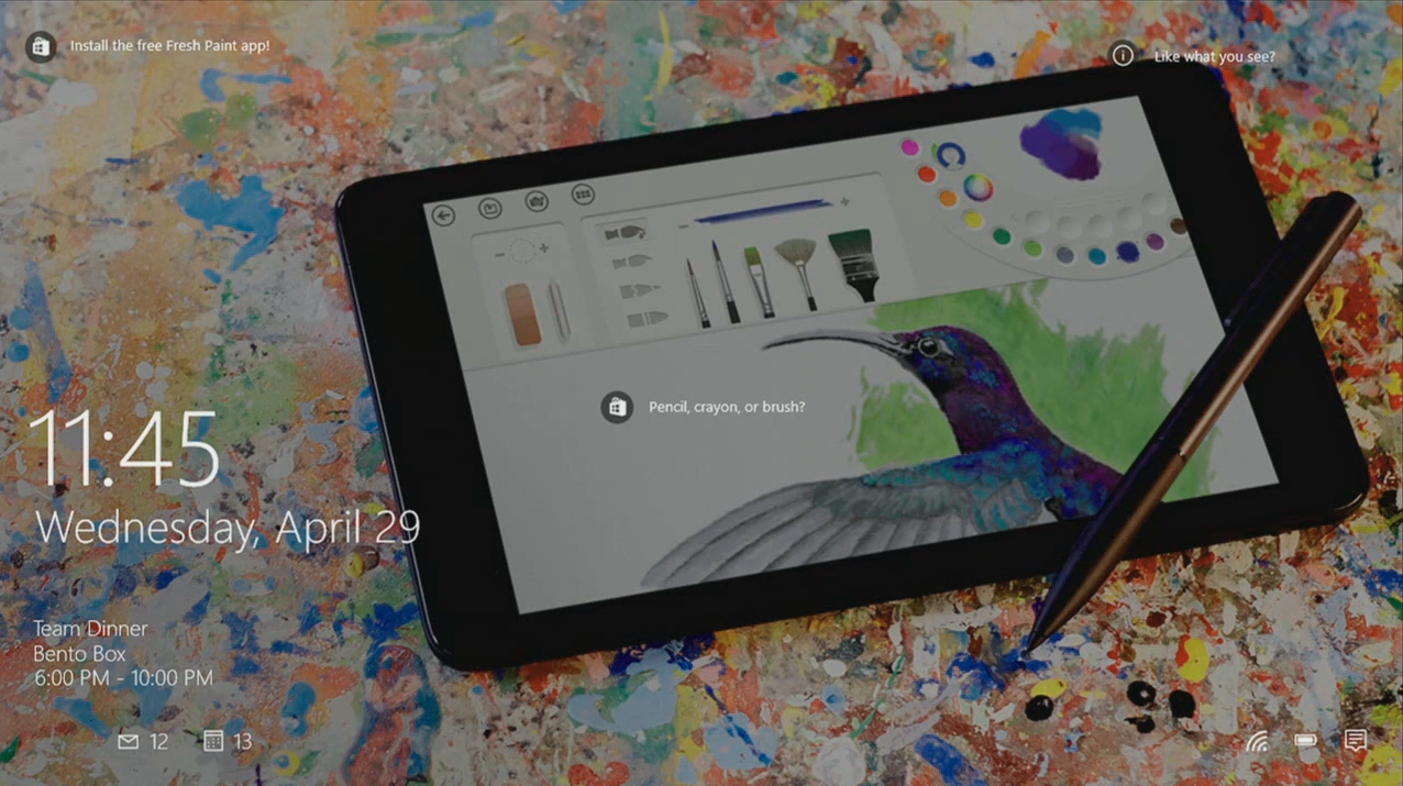 Hier hat die Eigenintelligenz von Windows 10 gelernt, dass sein Nutzer bunte Bilder mag und außerdem ein Tablet hat. Also wird ihm die Installation einer Malkasten-App empfohlen. (Foto: Microsoft)
