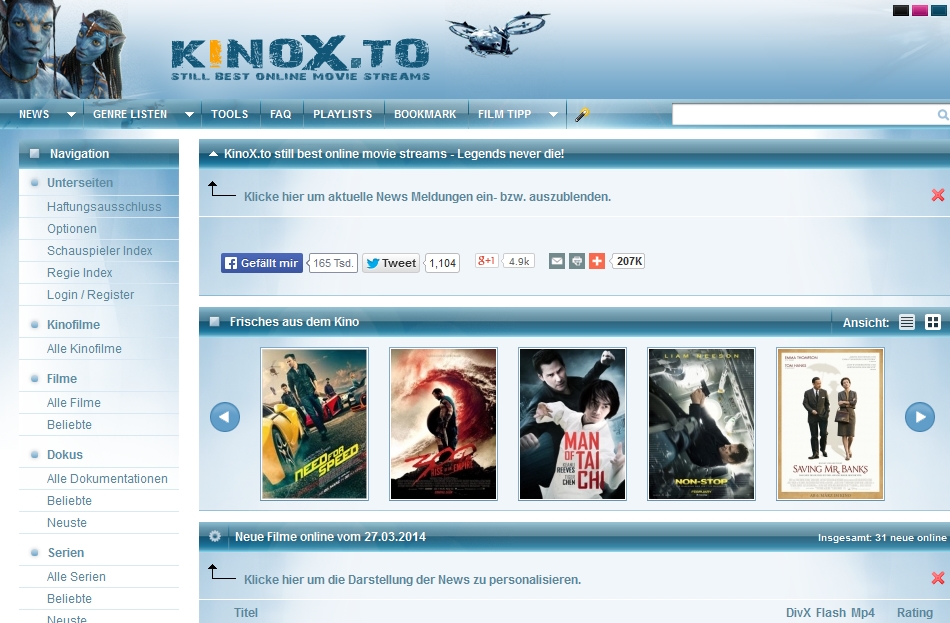 Webseiten wie kinox.to dürfen küftig voraussichtlich blockiert werden.