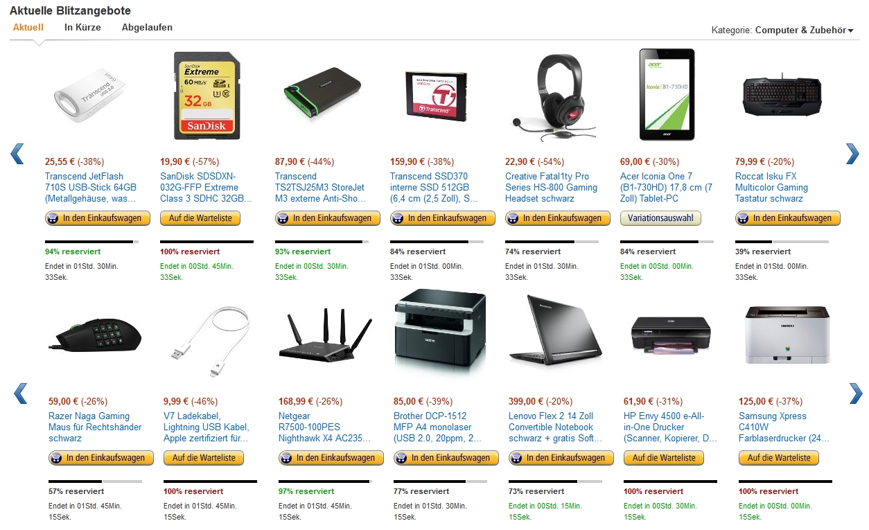 Cybermonday-Angebote aus der Kategorie Computer&Zubehör. (Foto: Screenshot Amazon.de)