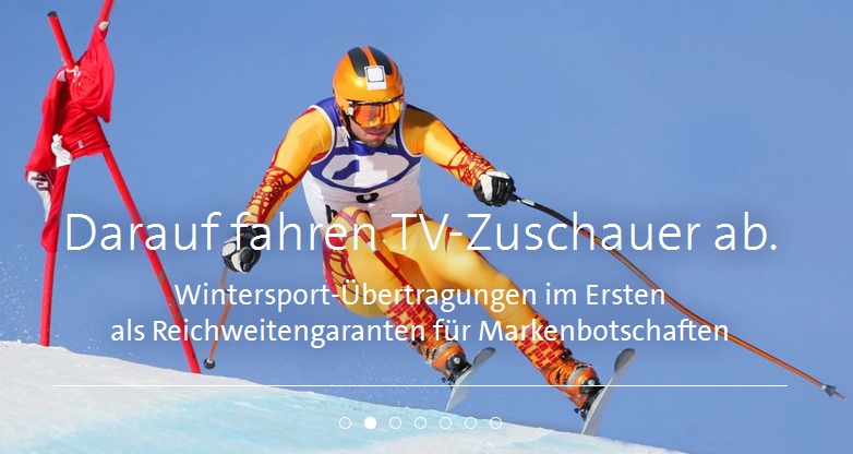 Aktuelle Eigenwerbung der AS&S (ARD-Werbung SALES & SERVICES). Hier werden Wintersport-Übertragungen im Ersten als Reichweitengranaten für Markenbotschaften angepriesen. (Foto: Screenshot www.ard-werbung.de)