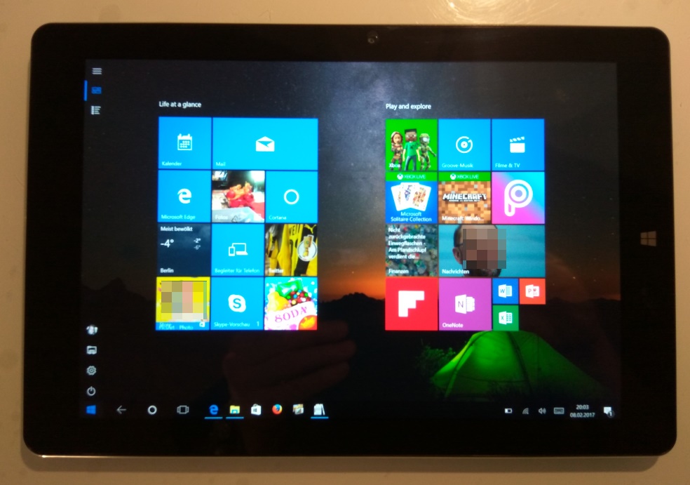 Das Chuwi-Tablet mit Windows 10 (hier im "Tablet-Modus"). (Foto: mn)