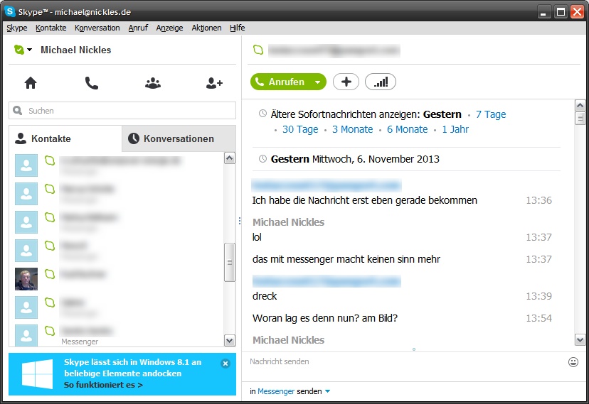 "Normal" - hier traf eine Chat-Mitteilung erst am nächsten Tag ein.