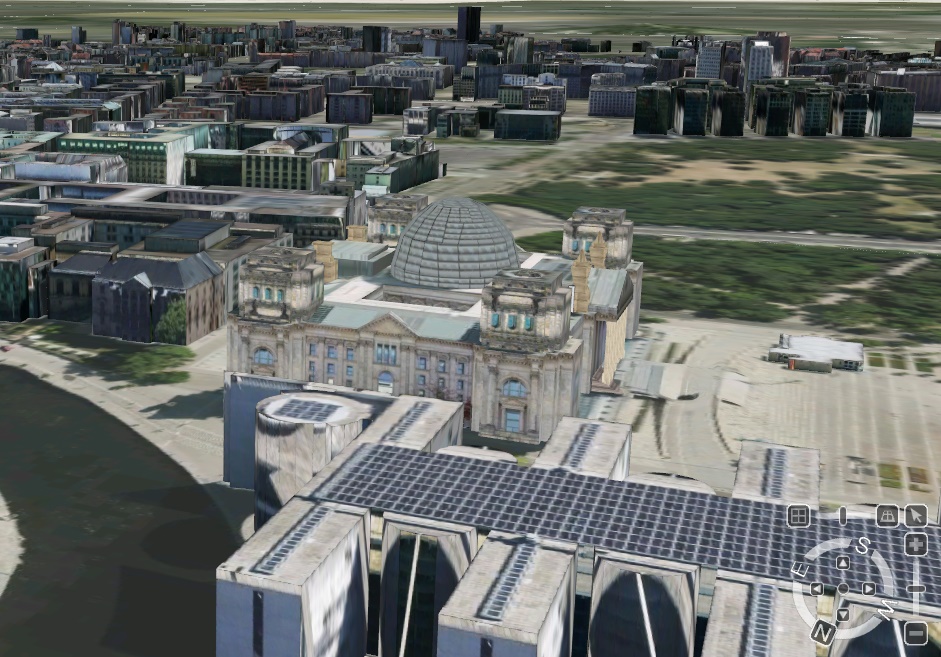 Kartenausschnitt von Berlin 3D. Hier der Bundestag in 3D-Darstellung.