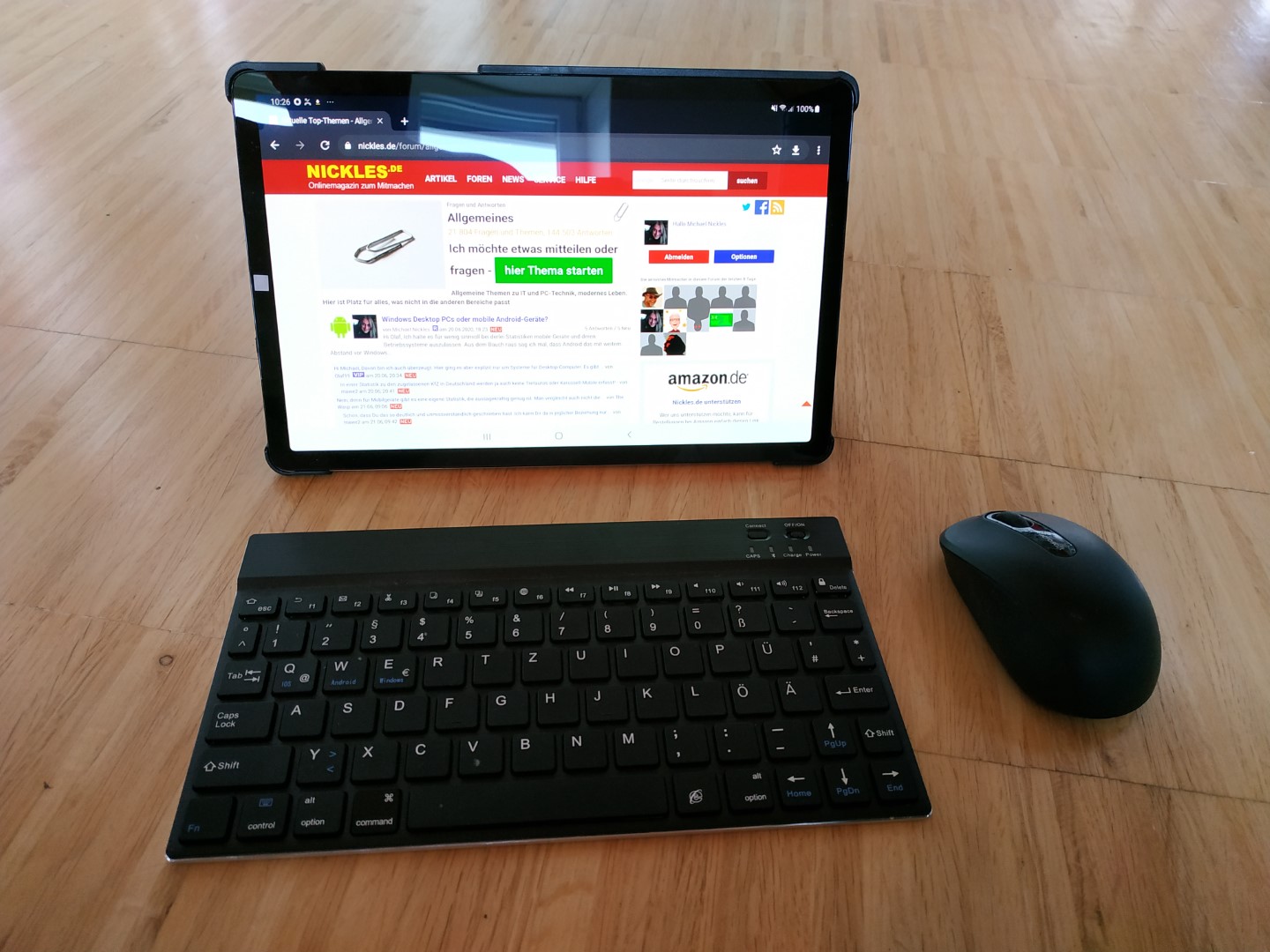 Meine aktuell bevorzugte Arbeitszumgebung: Samsung 10 Zoll Tablet, Bluetooth-Tastatur und -Maus.