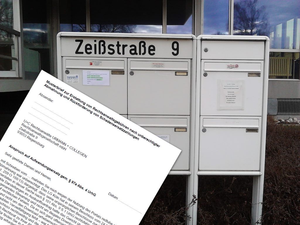 Wird vermutlich bald viel schlucken müssen: der Postkasten der Anwaltskanzlei Urmann und Collegen in der Zeißstrasse 9 in Regensburg. (Foto: mn)