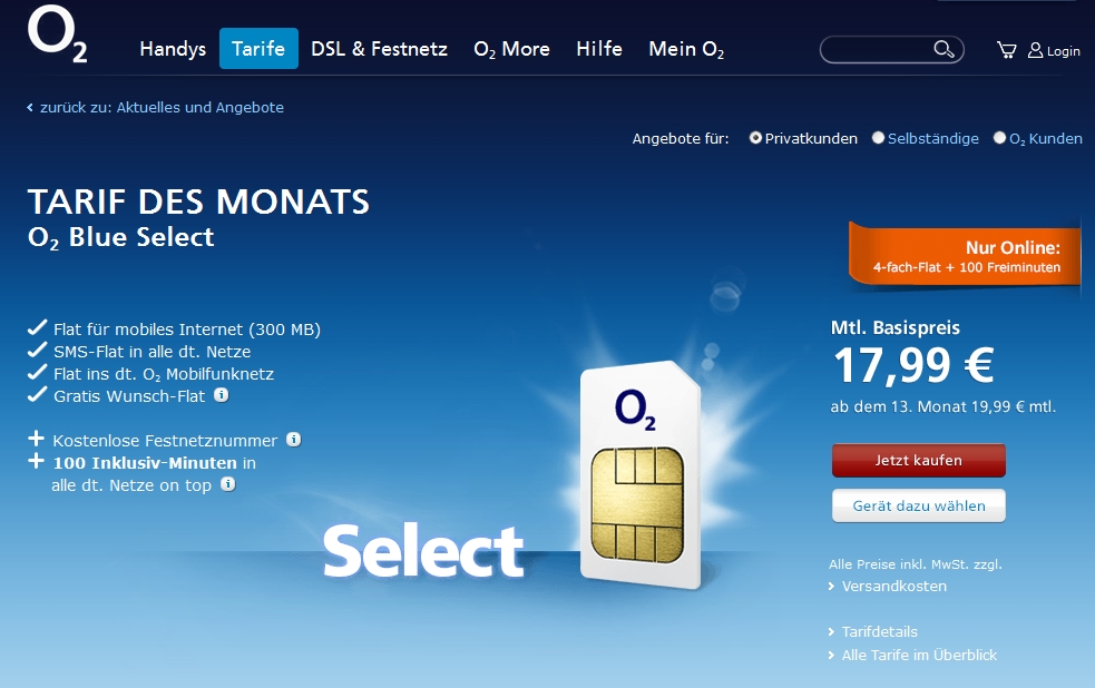 O2 Tarif des Monats.