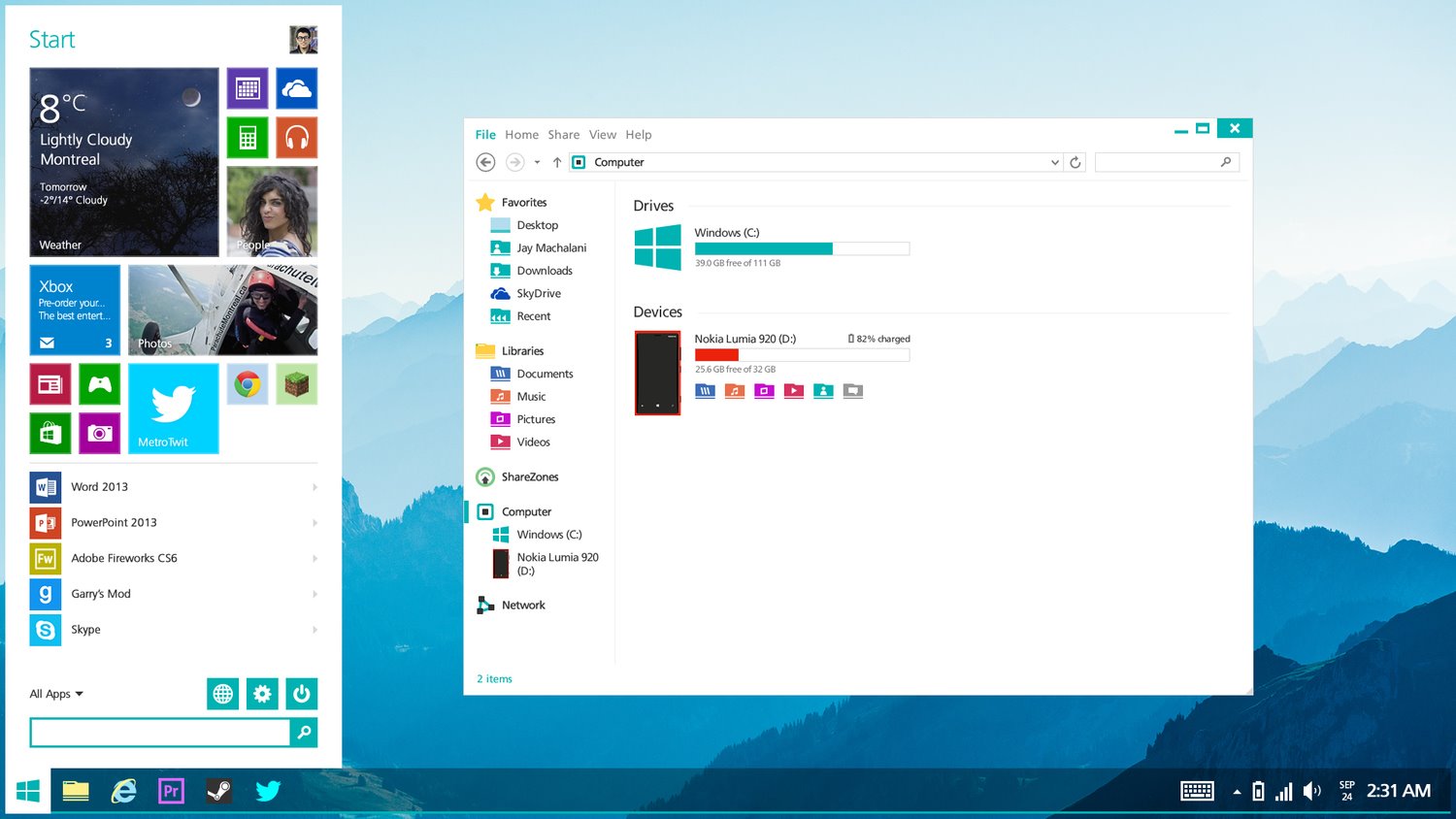 So könnte ein modernes Startmenü für den Windows-Desktop aussehen, das alte Funktionen mit modernen der Modern UI Startseite vereint. (Foto: Jay Machalani)