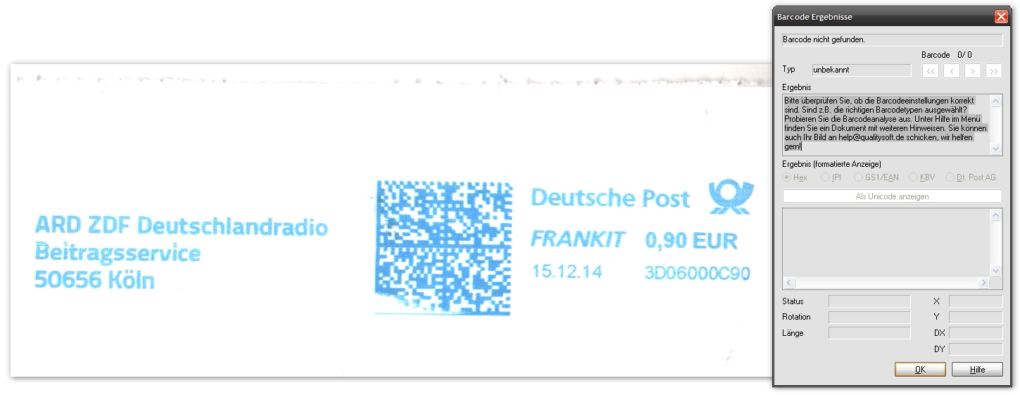 Der Frankierungscode ließ sich diesmal leider nicht auslesen.