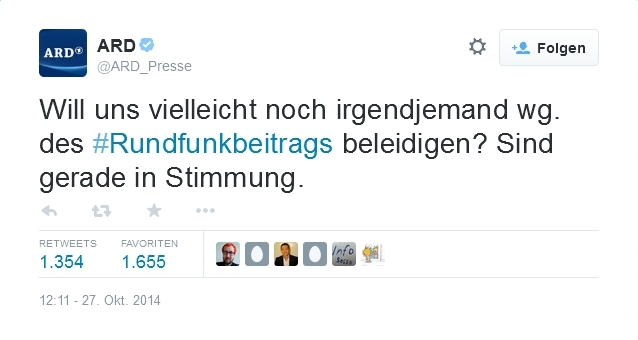 Twitter-Beitrag der ARD vom 27. Oktober 2014.