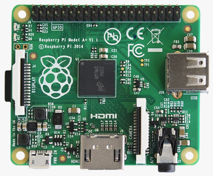 Das neue Raspberry Pi Model A+. Gegenüber dem Vorgänger wurde die Platinenlänge von 86mm auf 66mm geschrumpft. (Foto: Raspberrypi.org).