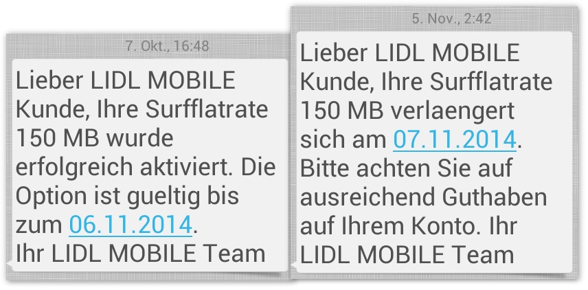 Anfang und angekündigtes Ende meines ersten Monats mit der 150 MByte Flatrate.