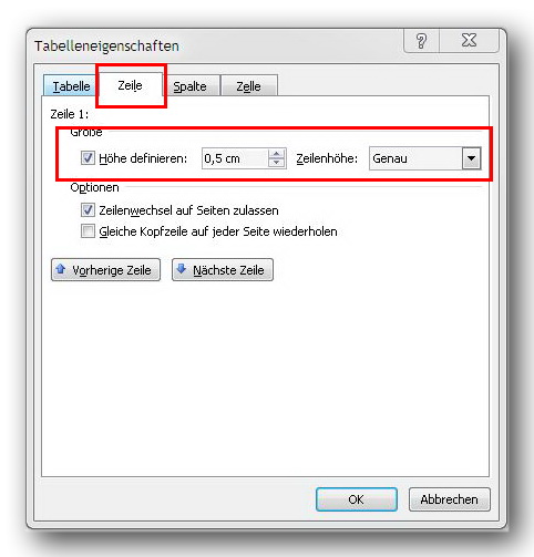 Zellenhöhe festlegen in Word Tabelle?